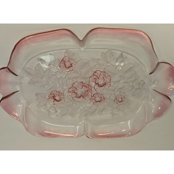 MIKASA Rosella Oval Canape Serving Platter 16" Walther Crystal Pink Rose Ruffled - Picture 11 of 16